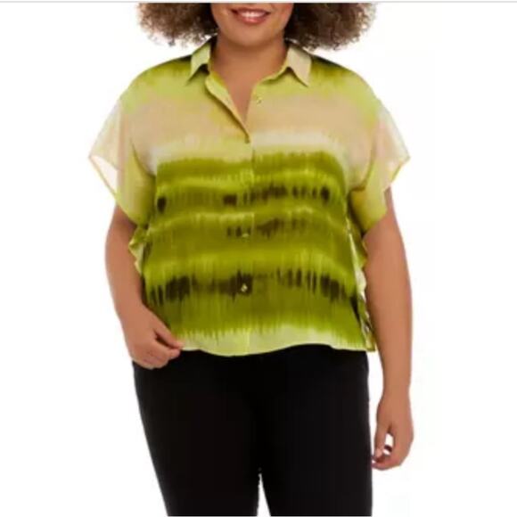 Calvin Klein Plus Size Boxy Chiffon Button Down Top 1X - Picture 1 of 4